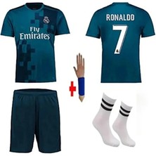 Legent Lady Ronaldo 2017 Sezon Realmadrid Retro Turkuaz Çocuk Forması 4lü Set Çorap-Bileklik Hediyeli Asf