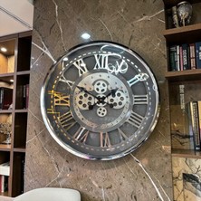 Sleep Nova Roma Rakamlı Endüstriyel Metal Duvar Saati – Dişli Mekanizmalı Vintage Dekor Saat (Gümüş)