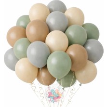 Joyane Retro Balon Seti 24 Adet 12'' Latex Balon Latte Deniz Kumu Gri Kış Yeşili Doğum Günü Parti Balonu