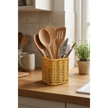 Plentiful Kare Hasır Dokulu Plastik Rattan Kaşıklık & Çatallık – Askılı Kendiliğinden Tutmalı Çok Amaç