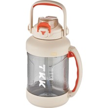 Storemax Karaworksell Tkk 2000ML Mega Boy Pipetli/pipetsiz Kullanım Boyun Askılı Kulplu Tritan Su Matarası (Beyaz)