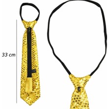 Altın Renk Pul Payetli Işıltılı Parti Kravatı 33 cm - Lisinya