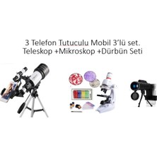 Özbience Mobil Uyumlu 3'lü Teleskop, Mikroskop ve Dürbün Seti