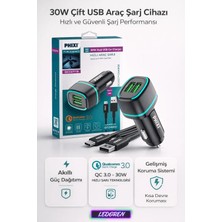 L'edoren 30W Force QCC571T Çift Çıkışlı Fast Type-C USB Kablolu Araç Çakmaklık Hızlı Şarj Cihazı