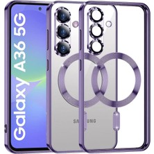 Teknomoda Samsung Galaxy A36 Kılıf Kamera Lens Korumalı Renkli Magsafe Şeffaf Silikon Derin Mor