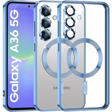 Teknomoda Samsung Galaxy A36 Kılıf Kamera Lens Korumalı Renkli Magsafe Şeffaf Silikon Mavi