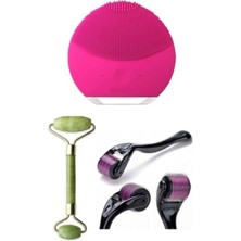 Macgon 3'lü Bakım Seti Dermaroller Titanyum 540 Iğneli 0.5 mm +  Fuşya Cilt Temizleme Masaj Aleti +