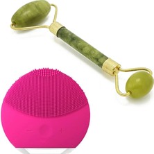 Macgon Cilt Yüz Temizleme Masaj Aleti ve Jade Roler Yeşim Taşı Yüz Masaj Aleti Doğal Çift Taraflı 2'li