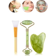 Macgon Üçlü Cilt Bakım Seti Yeşim Taşı Gua Sha Masaj Taşı Maske Sürme Aparatı