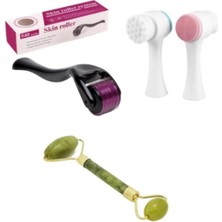 Macgon Titanyum 540 Iğneli 0.5mm Dermaroller Cilt Temizleme Fırçası ve Yeşim Taşı