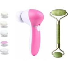 Macgon 5 In 1 Pilli Yüz Temizleme + Jade Roller 2'li Yeşim Taşı Masaj Aleti Bakım Seti