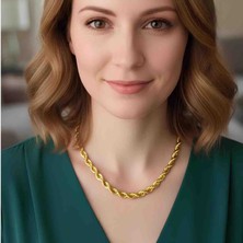 Bontexs Kadın 24K Altın Kaplama Lüks Burgu Model Çelik Kolye - 316L Kararmaz Halat Zincir