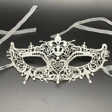 Hatıra Kutusu Beyaz Renk Dantel Kesim Dantel Işlemeli Balo Parti Maskesi 2 No - Lisinya