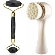 Macgon Yüz Temizleme Fırçası & Roller Siyah 2'li Yeşim Taşı Cilt Yüz Masaj Bakım Aleti Obsidian