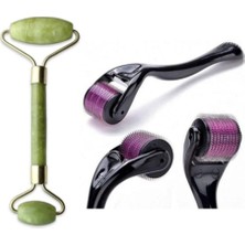 Macgon Çift Taraflı roller Yeşim Taşı VE 540 Iğneli Dermoroller Titanyum Cilt Yenileme ve Masaj Aleti Seti