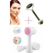 Macgon Cilt Temizleme Fırçası + Yeşil Yeşim Taşı Masaj Aleti Cilt Bakım Yüz Masaj Aleti