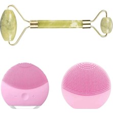 Macgon USB Li Titreşimli Masaj Etkili yüz temizleme Bakım Cihazı ve Yeşim Taşı Seti