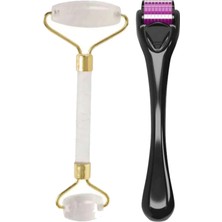 Macgon Dermaroller 1 mm 540 Iğneli Cilt Yenileme Aleti ve Yeşim Taş Beyaz 2'li Yeşim Taşı Masaj Aleti