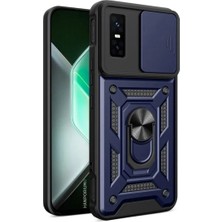 HANPORIUM Infinix Gt 30 Pro Uyumlu Tank Kılıf - Yüzüklü Standlı Extra Darbe Koruma Zırhlı Outdoor Kapak - Lacivert