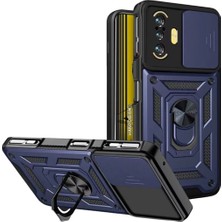 HANPORIUM Redmi K40 Gaming Uyumlu Tank Kılıf - Yüzüklü Standlı Extra Darbe Koruma Zırhlı Outdoor Kapak - Lacivert