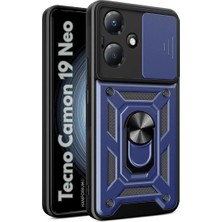 HANPORIUM Tecno Camon 19 Neo Uyumlu Tank Kılıf - Yüzüklü Standlı Extra Darbe Koruma Zırhlı Outdoor Kapak - Lacivert