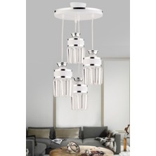 Allians Eylül 4'lü Beyaz Krom Yaldızlı Sarkıt Kristal Avize