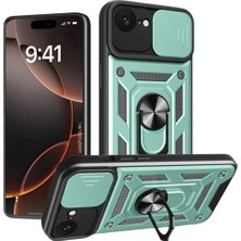 HANPORIUM Apple iPhone 16E Uyumlu Tank Kılıf - Yüzüklü Standlı Extra Darbe Koruma Zırhlı Outdoor Kapak - Yeşil