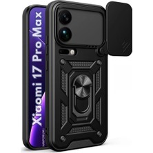HANPORIUM Xiaomi 17 Pro Max Uyumlu Tank Kılıf - Yüzüklü Standlı Extra Darbe Koruma Zırhlı Outdoor Kapak - Siyah