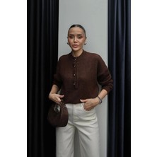 Havoş Kahverengi Üstte Düğmeli Kazak