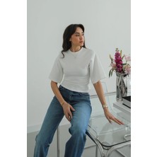 Havoş Ekru Yanları Büzgülü Tişört