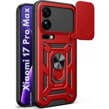 HANPORIUM Xiaomi 17 Pro Max Uyumlu Tank Kılıf - Yüzüklü Standlı Extra Darbe Koruma Zırhlı Outdoor Kapak - Kırmızı