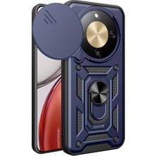 HANPORIUM Honor Magic 8 Lite Uyumlu Tank Kılıf - Yüzüklü Standlı Extra Darbe Koruma Zırhlı Outdoor Kapak - Lacivert