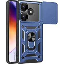 HANPORIUM Poco F6 Uyumlu Tank Kılıf - Yüzüklü Standlı Extra Darbe Koruma Zırhlı Outdoor Kapak - Lacivert