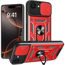 HANPORIUM Apple iPhone 16E Uyumlu Tank Kılıf - Yüzüklü Standlı Extra Darbe Koruma Zırhlı Outdoor Kapak - Kırmızı