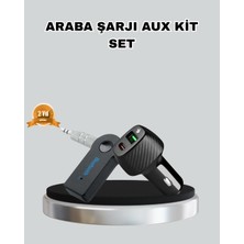 Ucuz Tekno Aux Bluetooth Adaptör ve 38W Hızlı Araç Şarj Cihazı Seti