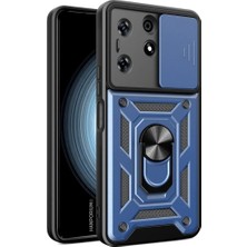 HANPORIUM Tecno Spark 10 Pro Uyumlu Tank Kılıf - Yüzüklü Standlı Extra Darbe Koruma Zırhlı Outdoor Kapak - Lacivert