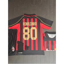 Alaturka Mix Milan 2006 Ronaldinho 80 Kırmızı Sıyah Çocuk Taraftar Forması 4 Lü Set