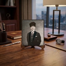 Hedea Atatürk Masaüstü Ahşap Tablo - Kabartmalı Baskı Şık Hediyelik 10X12 cm No 1