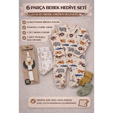 Minisoft 6 Parça Safari Desenli Bebek Seti – %100 Pamuk Tulum, Çorap ve Emzik Askısı (0-9 Ay)