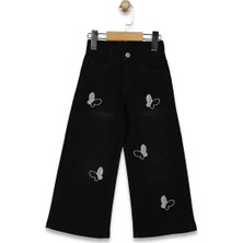 Bellamio Kids Taşlı Kelebek Nakışlı Siyah Kız Çocuk Kot Pantolon/jean