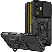 HANPORIUM Redmi K40 Gaming Uyumlu Tank Kılıf - Yüzüklü Standlı Extra Darbe Koruma Zırhlı Outdoor Kapak - Siyah