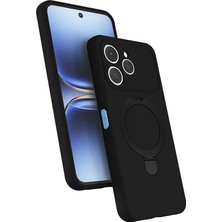 HTstore Tecno Spark 40 Kılıf M-Safe Şarj Özellikli Standlı Zore Samara Kapak-Siyah