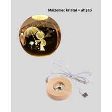 Ucuz Tekno LED Aydınlatmalı 3D Küçük Prens Kristal Küre Ahşap Standlı Masa Gece Lambası