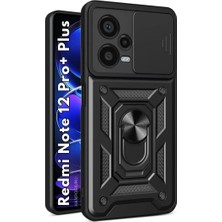 HANPORIUM Redmi Note 12 Pro Plus Uyumlu Tank Kılıf - Yüzüklü Standlı Extra Darbe Koruma Zırhlı Outdoor Kapak - Siyah