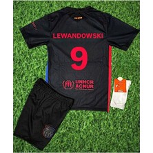 Alaturka Mix Barcelona 24/25 Lewandowski 9 Deplasman Siyah Çocuk Kısakol Forması 4lü Set