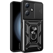HANPORIUM Tecno Spark 20C Uyumlu Tank Kılıf - Yüzüklü Standlı Extra Darbe Koruma Zırhlı Outdoor Kapak - Siyah