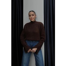 Havoş Kahverengi Kolları Yırtmaçlı Yarım Balıkçı Kazak