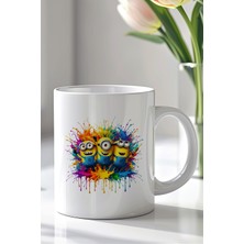 YasBey Design Minions Tasarımlı 330ML Baskılı Beyaz Seramik Kupa Bardak