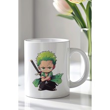 YasBey Design One Piece Roronoa Zoro Tasarımlı 330ML Baskılı Beyaz Seramik Kupa Bardak