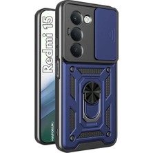 HANPORIUM Redmi 15 Uyumlu Tank Kılıf - Yüzüklü Standlı Extra Darbe Koruma Zırhlı Outdoor Kapak - Lacivert